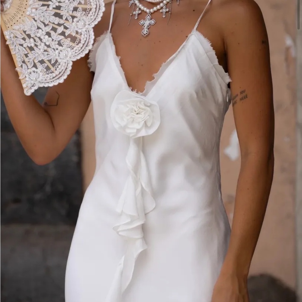 Prosecco White Rosette Frill Maxi Dress